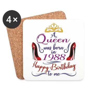 A Queen Was Born In 1988 - 34 Years Old Birthday - Coasters (set of 4) - white - Front