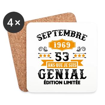 53 Ans Anniversaire Vintage Né(e) Septembre 1969 - Dessous de verre (lot de 4) - blanc - Devant