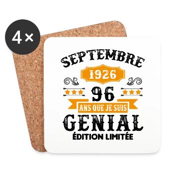 96 Ans Anniversaire Vintage Né(e) Septembre 1926 - Dessous de verre (lot de 4) - blanc - Devant