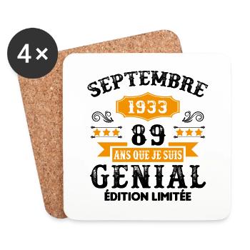 89 Ans Anniversaire Vintage Né(e) Septembre 1933 - Dessous de verre (lot de 4) - blanc - Devant