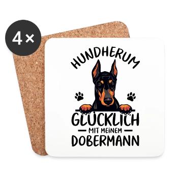 Hund Glücklich mit Dobermann - Untersetzer (4er-Set) - Weiß - Vorne