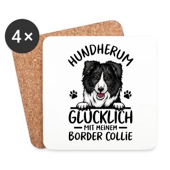 Hund Glücklich mit meinem Border Collie - Untersetzer (4er-Set) - Weiß - Vorne