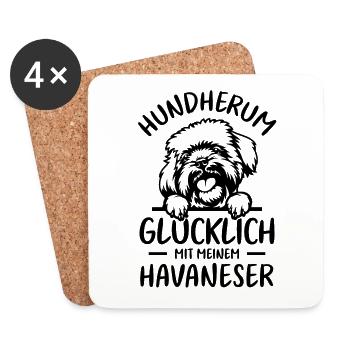 Hund Glücklich mit meinem Havaneser - Untersetzer (4er-Set) - Weiß - Vorne