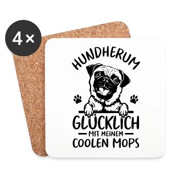 Hund Glücklich mit meinem Mops - Untersetzer (4er-Set) - Weiß - Vorne