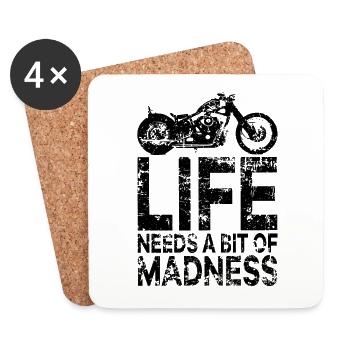 Zitat Das Leben braucht ein bisschen Wahnsinn - Moto Biker - Untersetzer (4er-Set) - Weiß - Vorne