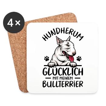 Hund Glücklich mit meinem Bullterrier - Untersetzer (4er-Set) - Weiß - Vorne
