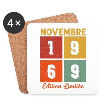 Novembre 1969 Vintage Cadeau D'anniversaire - Dessous de verre (lot de 4) - blanc - Devant