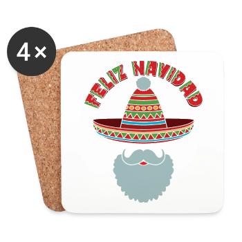 Feliz Navidad Merry Christmas Sombrero Santa Beard - Coasters (set of 4) - white - Front