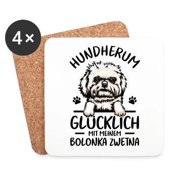 Hund Glücklich mit meinem Bolonka Zwetna - Untersetzer (4er-Set) - Weiß - Vorne