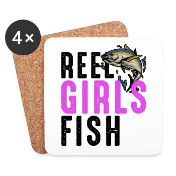 Reel Girls Fish Femelle Femmes Pêche au thon Rétro - Dessous de verre (lot de 4) - blanc - Devant