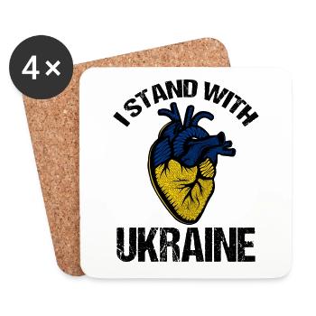 Je soutiens le drapeau ukrainien - Dessous de verre (lot de 4) - blanc - Devant