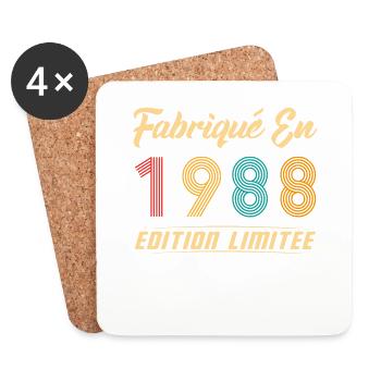 Fabriqué en 1988 Vintage Cadeau D'anniversaire - Dessous de verre (lot de 4) - blanc - Devant