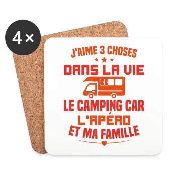 le camping car l'apéro et ma famille Humour Cadeau - Dessous de verre (lot de 4) - blanc - Devant