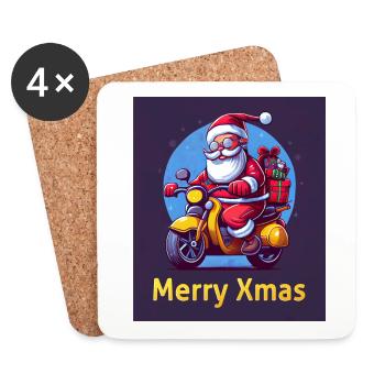 Noël avec moto et T-shirt / tasse cadeaux - Dessous de verre (lot de 4) - blanc - Devant