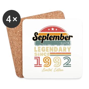 Cadeau anniversaire vintage né en septembre 1992 - Dessous de verre (lot de 4) - blanc - Devant