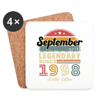 Vintage Retro September 1998 Birthday Gift - Coasters (set of 4) - white - Front