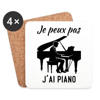 Je peux pas j'ai piano sur - Dessous de verre (lot de 4) - blanc - Devant