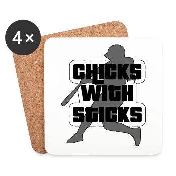Slogan de softball « Girls with sticks » - Dessous de verre (lot de 4) - blanc - Devant