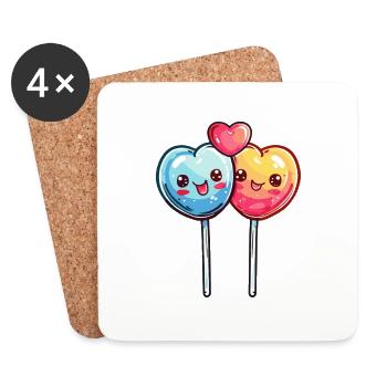 Lollipop Couple Love Heart Funny - Coasters (set of 4) - white - Front