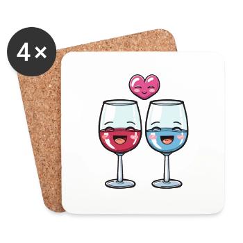 Rotwein Paar Wein Liebe Herz Lustig - Untersetzer (4er-Set) - Weiß - Vorne