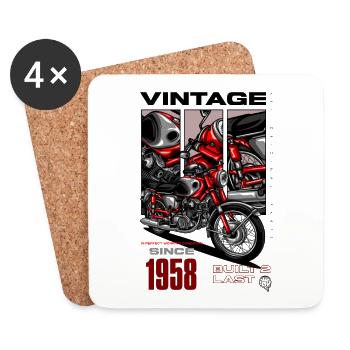 Moto Vintage Motards Motard Anniversaire 1958 - Dessous de verre (lot de 4) - blanc - Devant