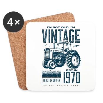 Tracteur Vintage Farmer Anniversaire Né En 1970 - Dessous de verre (lot de 4) - blanc - Devant