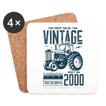 Vintage tracteur fermier anniversaire né en 2000 - Dessous de verre (lot de 4) - blanc - Devant