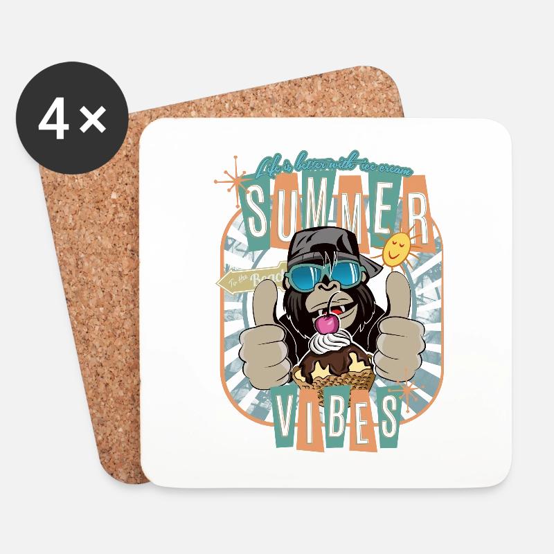 Gorilla Affe Sommer Eiscreme Sommer Vibes - Untersetzer (4er-Set) - Weiß