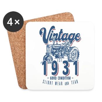 Oldtimer Traktor Farmer Geburtstag geboren 1931 - Untersetzer (4er-Set) - Weiß - Vorne