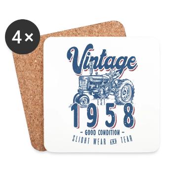 Oldtimer Traktor Farmer Geburtstag Jahrgang 1958 - Untersetzer (4er-Set) - Weiß - Vorne