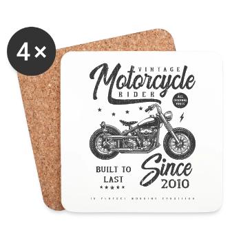 Moto Vintage Motard Anniversaire Né En 2010 - Dessous de verre (lot de 4) - blanc - Devant