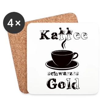 Café - or noir, lettrage noir - Dessous de verre (lot de 4) - blanc - Devant