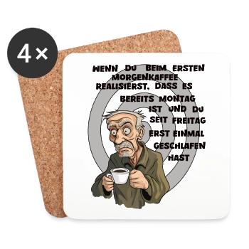 Lundi, Café du matin du vieil homme - Dessous de verre (lot de 4) - blanc - Devant