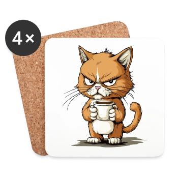 Saurer Kater mit Kaffee - Untersetzer (4er-Set) - Weiß - Vorne