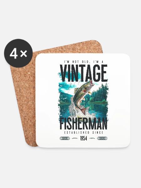 Vintage Trout Fisherman Fishing Birthday 1954 - Glasbrikker (sæt med 4 stk.) - hvid