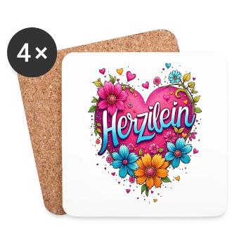 Herzilein, Herz, Geschenk, Liebeserklärung, Liebe - Untersetzer (4er-Set) - Weiß - Vorne
