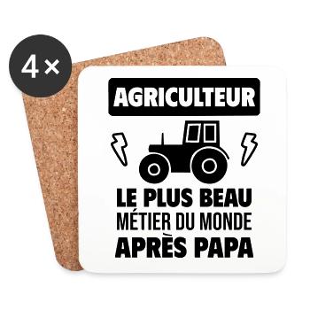 Papa agriculteur fête des pères tracteur humour - Dessous de verre (lot de 4) - blanc - Devant
