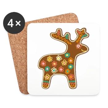 Süßes Lebkuchen Rentier Weihnachten Advent Keks - Untersetzer (4er-Set) - Weiß - Vorne