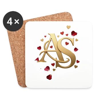 Goldenes AS Monogramm mit Rosen - Untersetzer (4er-Set) - Weiß - Vorne