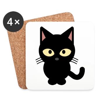 chat noir - Dessous de verre (lot de 4) - blanc - Devant
