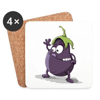 Funny eggplant vegetable with face gift iddee - Coasters (set of 4) - white - Front