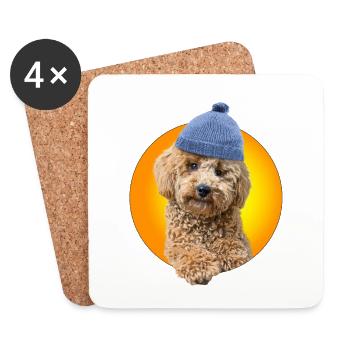 Caniche avec bonnet caniche - Dessous de verre (lot de 4) - blanc - Devant