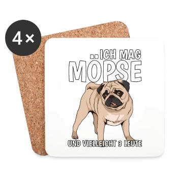 Ich mag Möpse und vielleicht 3 Leute - Untersetzer (4er-Set) - Weiß - Vorne