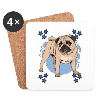 Mops Pug Blue Design - Dessous de verre (lot de 4) - blanc - Devant