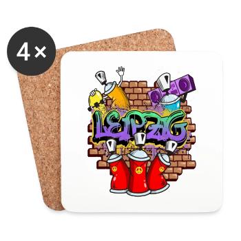 Leipzig Deutschland Stadt Graffiti Sprayer Skater - Untersetzer (4er-Set) - Weiß - Vorne