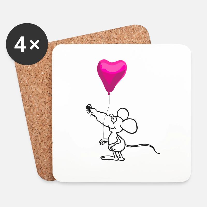 Maus mit Herz Ballon romantisches Symbol - Untersetzer (4er-Set) - Weiß