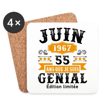 55 Ans Anniversaire Vintage Né(e) en Juin 1967 - Dessous de verre (lot de 4) - blanc - Devant