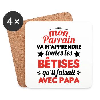 Mon Parrain Va M'apprendre Les Bêtises Humour - Dessous de verre (lot de 4) - blanc - Devant