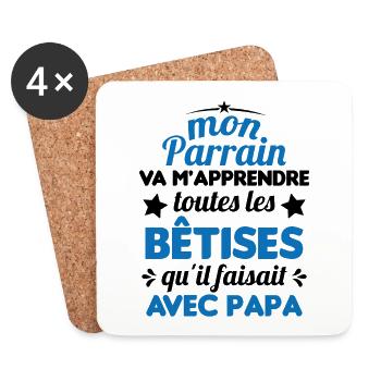 Mon Parrain Va M'apprendre Les Bêtises Humour - Dessous de verre (lot de 4) - blanc - Devant