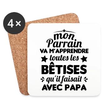Mon Parrain Va M'apprendre Les Bêtises Humour - Dessous de verre (lot de 4) - blanc - Devant